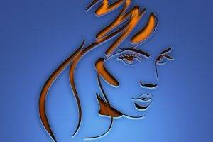 digital Art, Blue Background, Simple Background, Minimalism, Women, Face, Long Hair, Lines