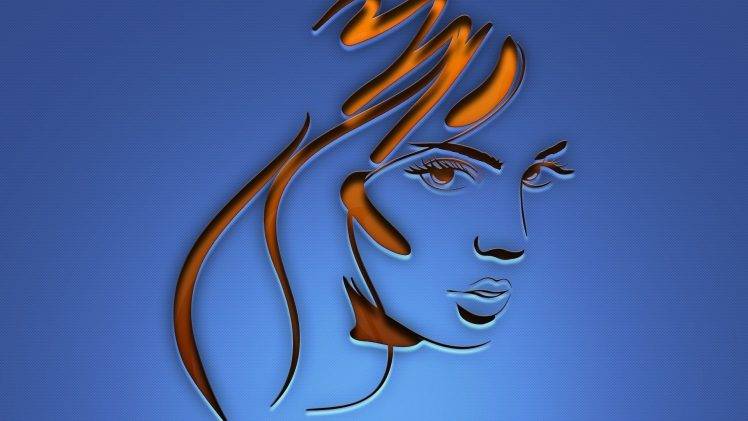 digital Art, Blue Background, Simple Background, Minimalism, Women, Face, Long Hair, Lines HD Wallpaper Desktop Background