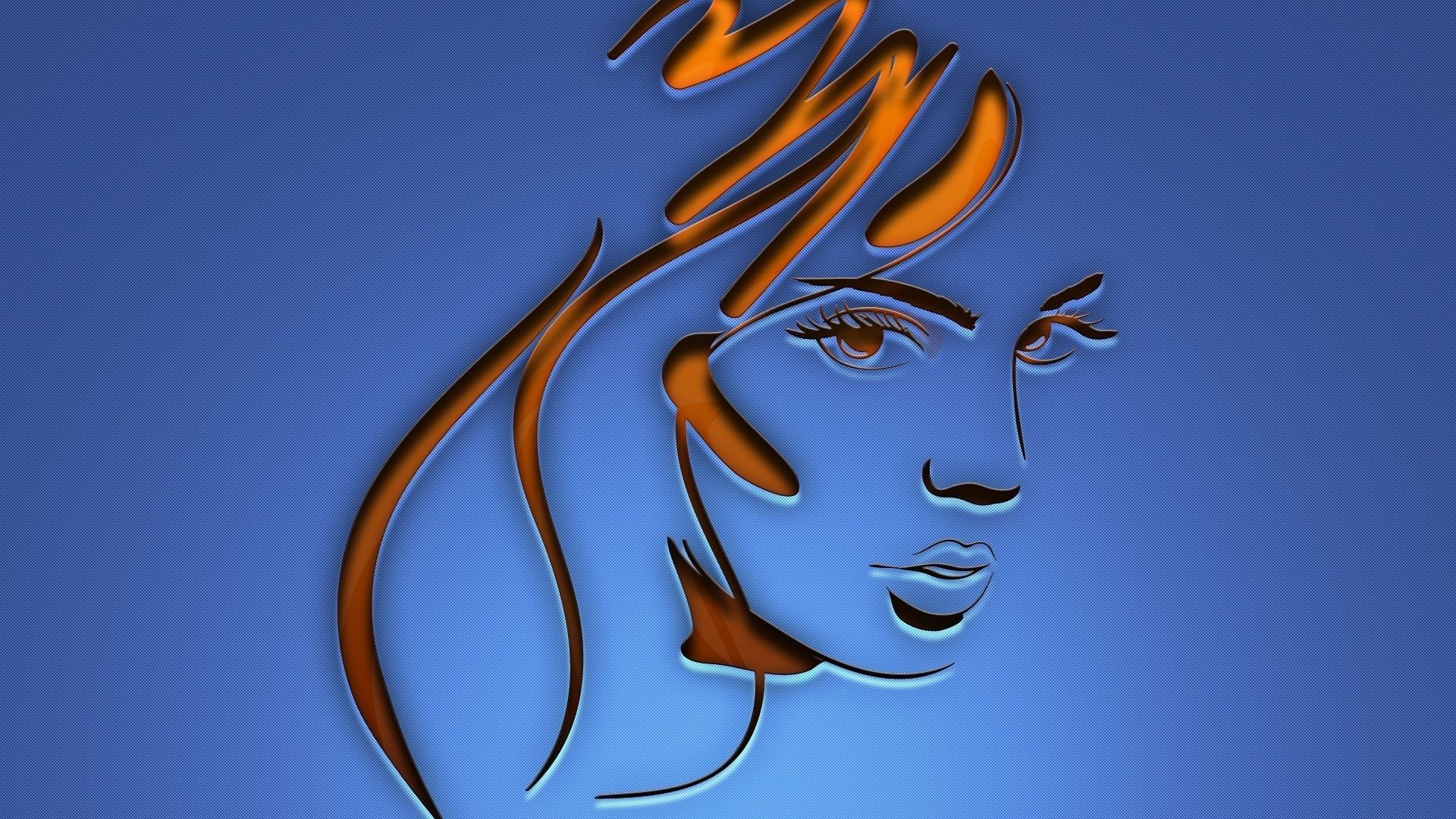 digital Art, Blue Background, Simple Background, Minimalism, Women, Face, Long Hair, Lines Wallpaper