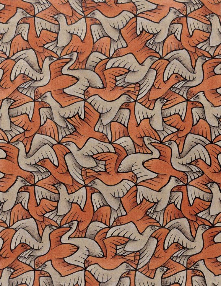 drawing, Artwork, M. C. Escher, Optical Illusion, Symmetry, Sketches, Animals, Birds, Red, Flying, Wings HD Wallpaper Desktop Background