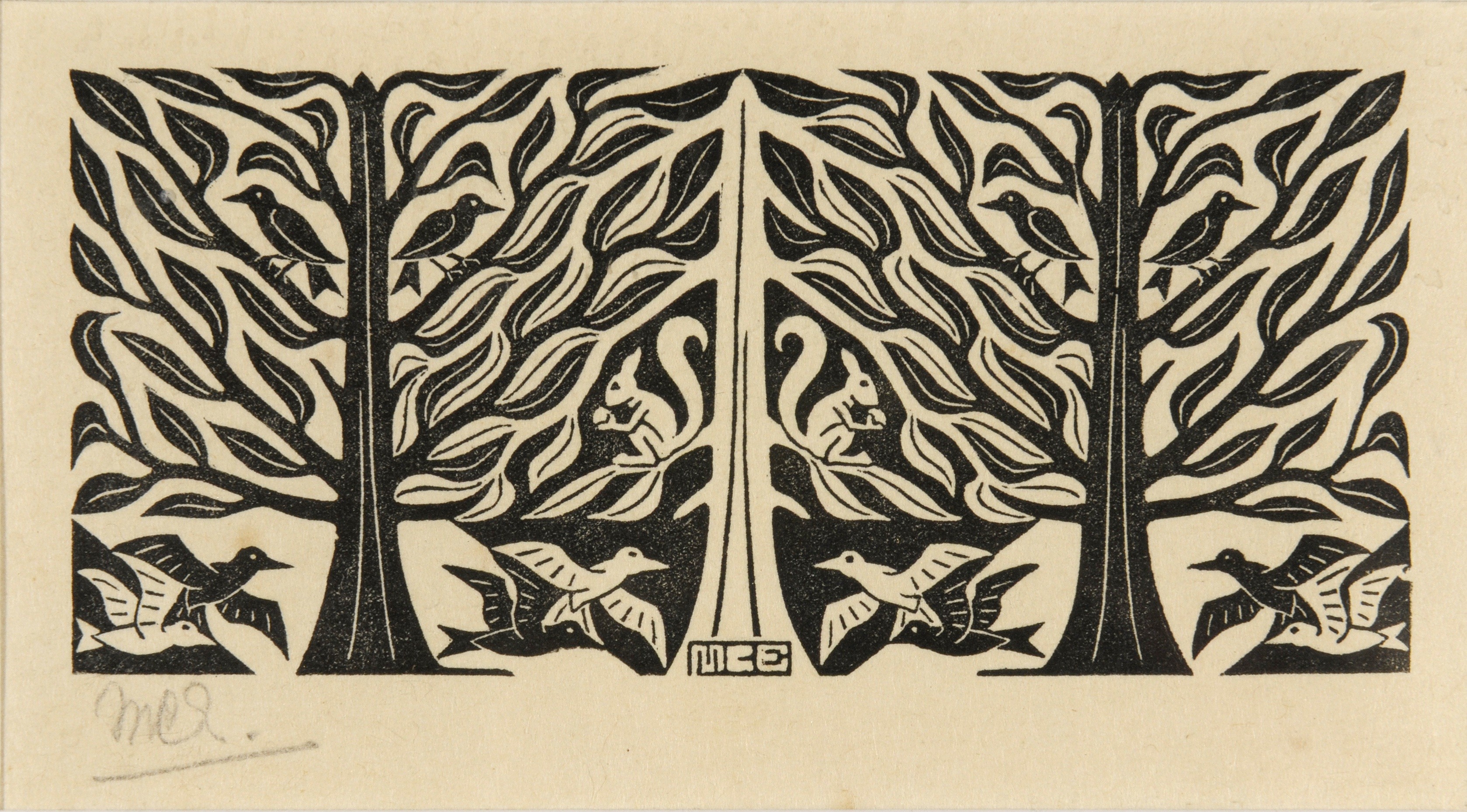drawing, Artwork, M. C. Escher, Optical Illusion, Symmetry, Sketches, Animals, Trees, Birds, Squirrel, Leaves, Monochrome, Signatures Wallpaper