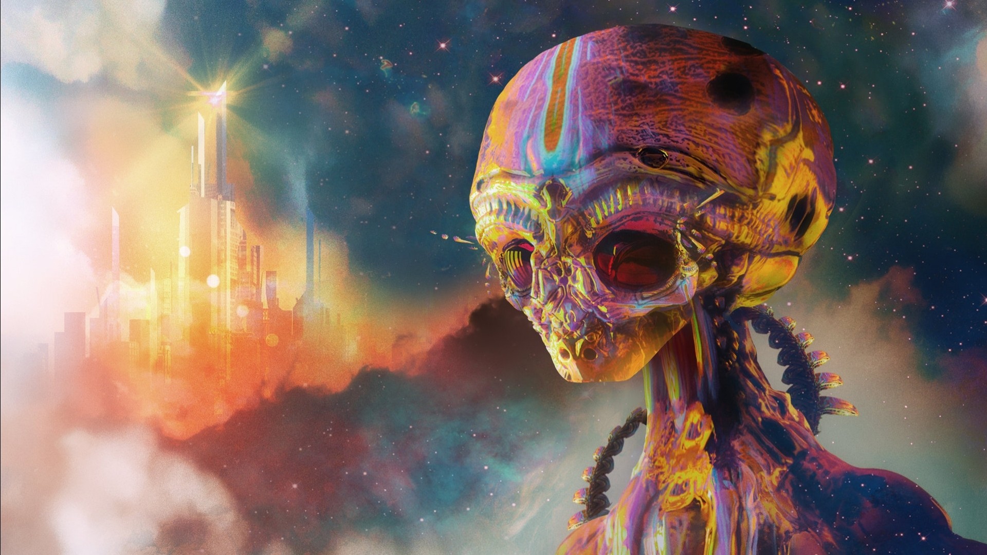 artwork, Digital Art, Aliens, Psychedelic, Colorful, Science Fiction Wallpaper