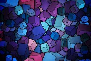 cube, Digital Art, Blue, Purple