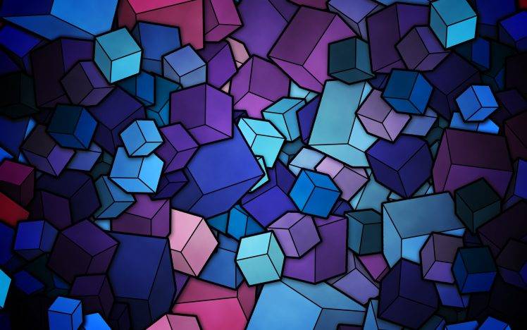 cube, Digital Art, Blue, Purple HD Wallpaper Desktop Background
