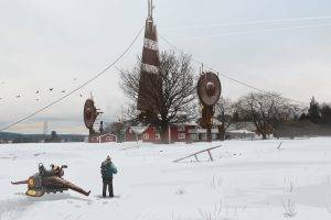 artwork, Futuristic, Digital Art, Snow, Dead Trees, Building, Alone, Field, Trees, Sweden