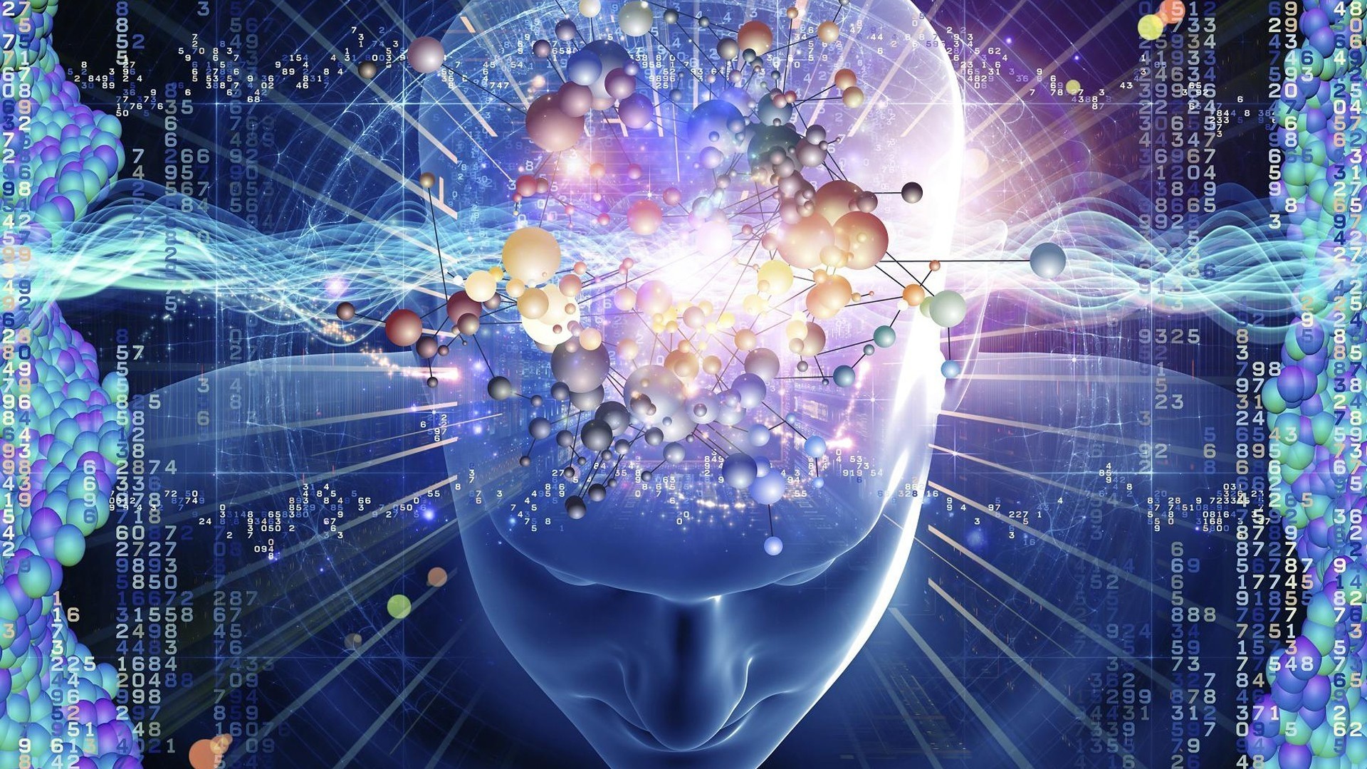 digital Art, Head, Face, Numbers, Sphere Wallpaper