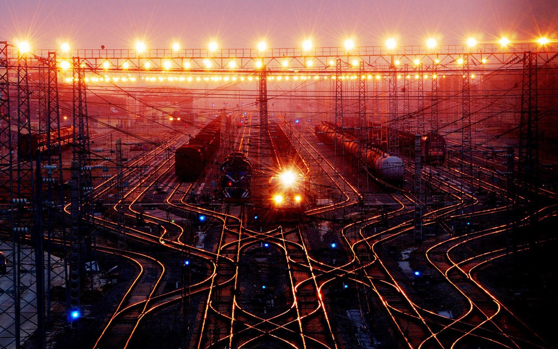 digital Art, Train, Train Station, Night, Lights, Traffic Lights, Rail Yard Wallpaper