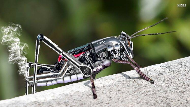 grasshopper, Insect, Robot, Digital Art, Yamaha, Smoke HD Wallpaper Desktop Background