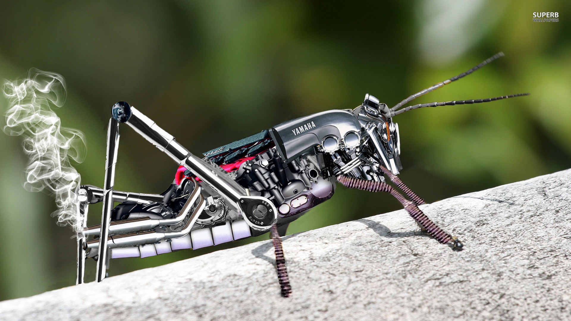 grasshopper, Insect, Robot, Digital Art, Yamaha, Smoke Wallpaper