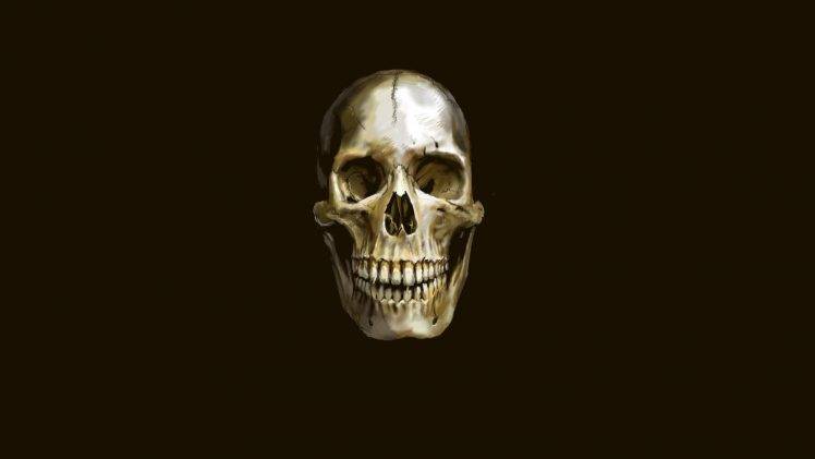 digital Art, Minimalism, Simple Background, Skull, Teeth, Painting, Brown Background HD Wallpaper Desktop Background