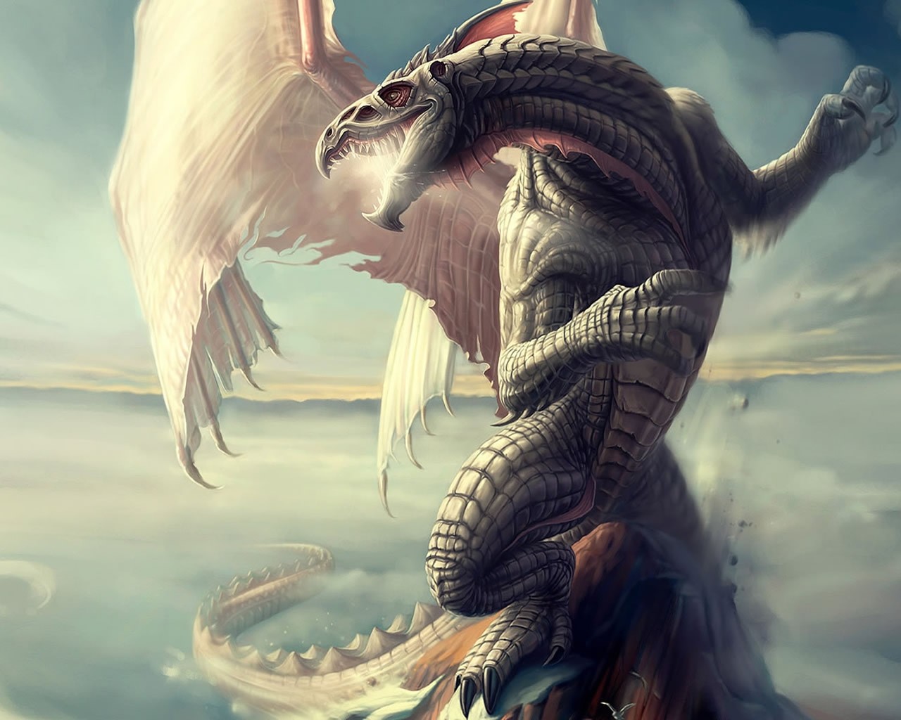 digital Art, Dragon, Sky, Mount Hood, Venny 29 Wallpaper