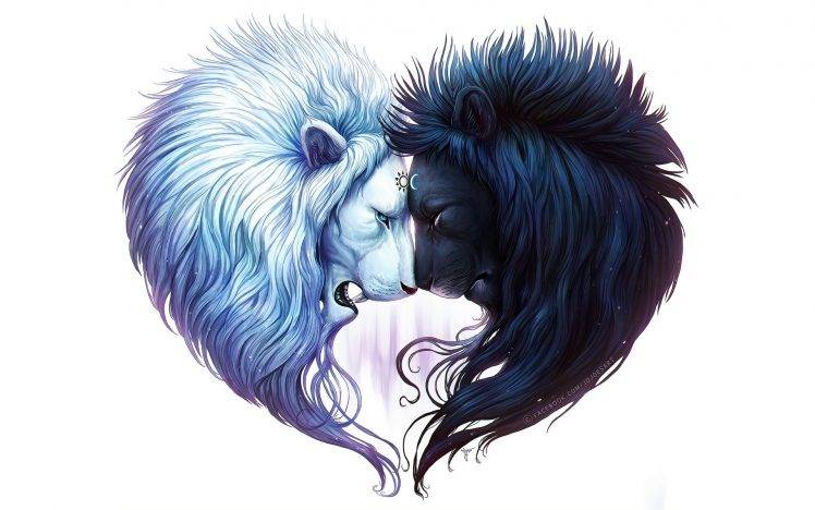 lion, Digital Art, Simple Background, White Background, Black Hair, White Hair HD Wallpaper Desktop Background