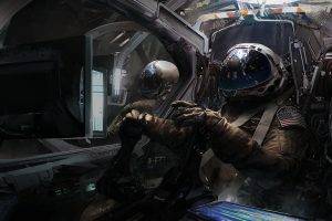 artwork, Digital Art, Spaceship, Astronauts