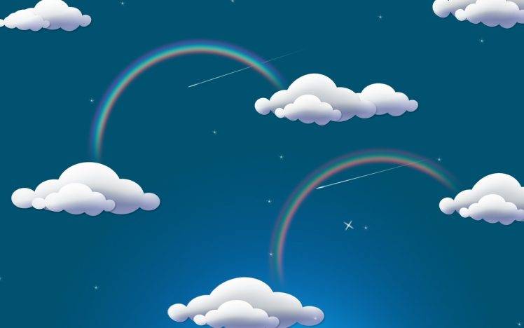 digital Art, Blue Background, Clouds, Stars, Sky, Rainbows, Colorful HD Wallpaper Desktop Background