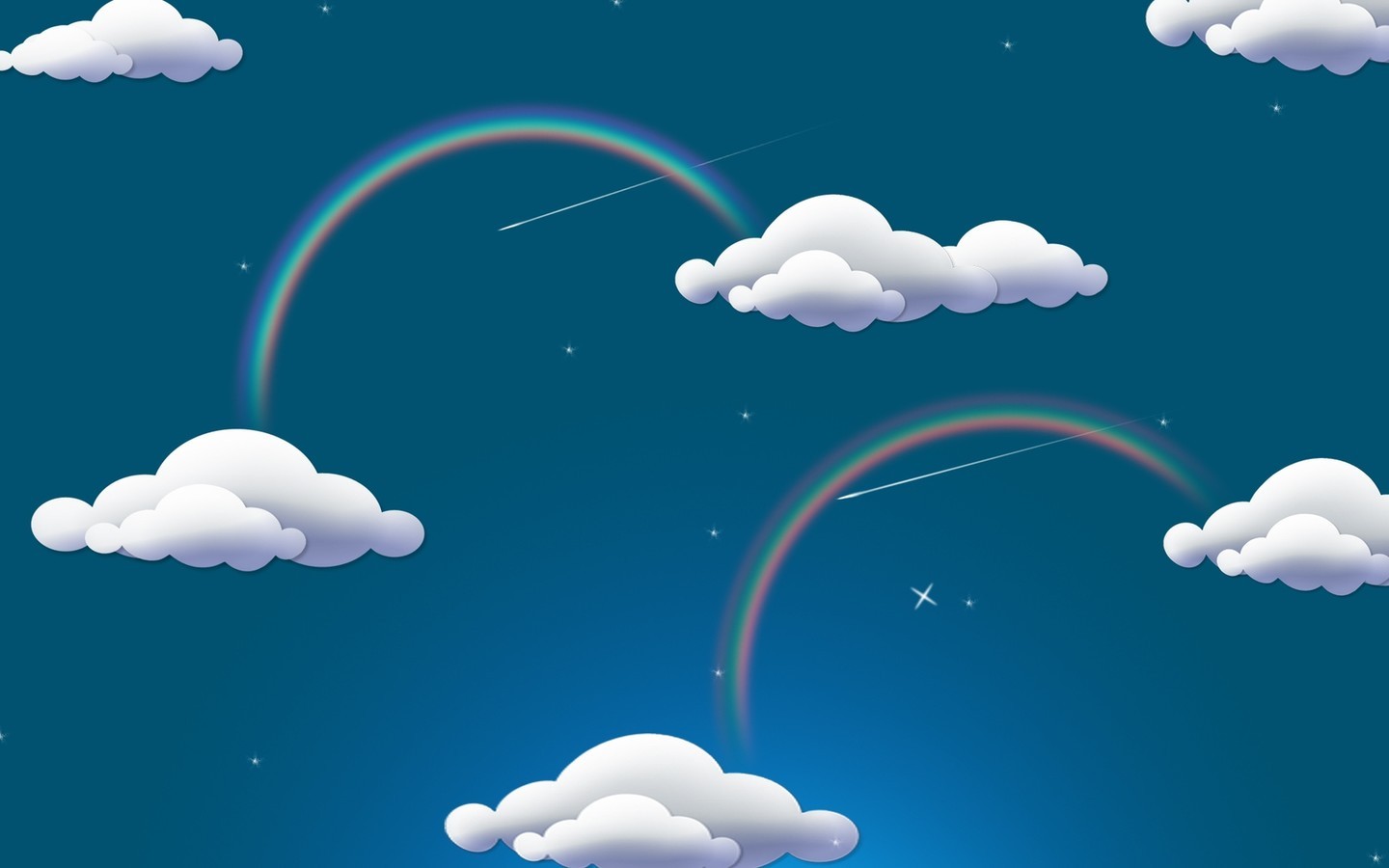 digital Art, Blue Background, Clouds, Stars, Sky, Rainbows, Colorful Wallpaper