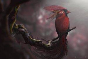 red, Birds, Digital Art