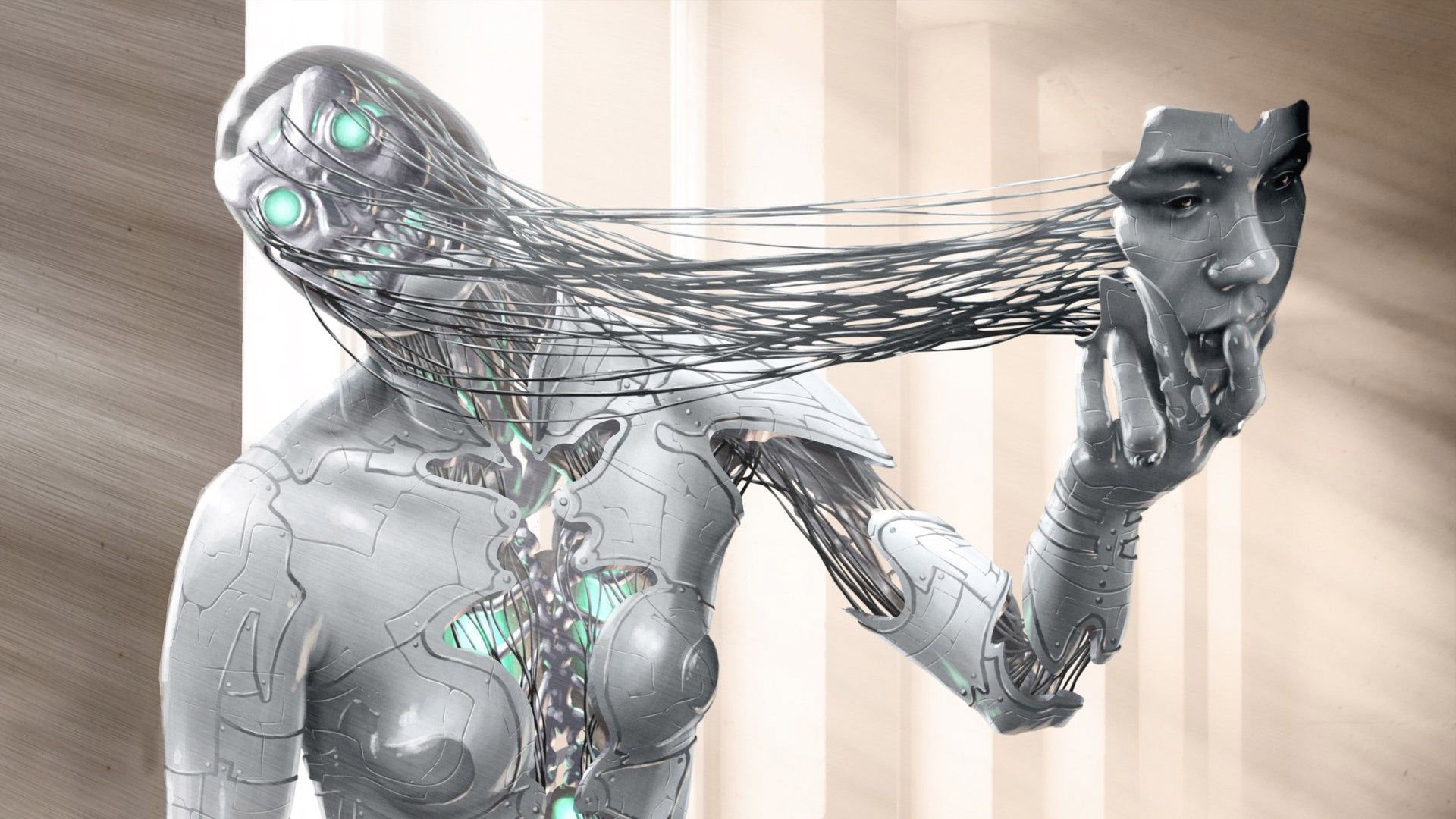 digital Art, Women, Artwork, 3D, Face, Robot, Cyborg, Skull, Metal, Wires, CGI Wallpaper