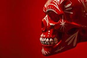 digital Art, Skull, Red Background, Teeth, Profile, Ceramics