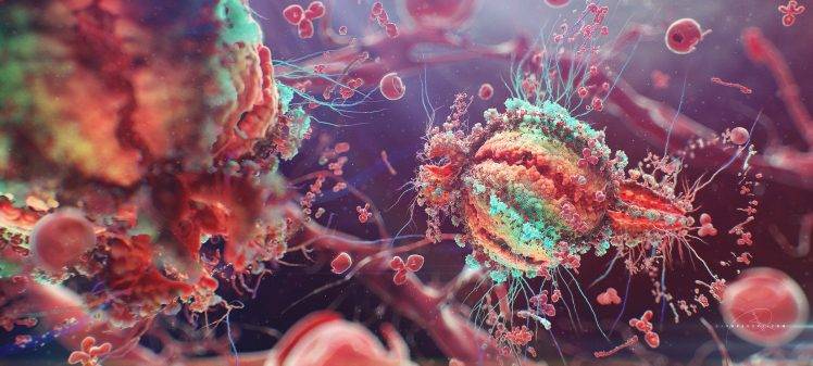 digital Art, Colorful, Macro, HIV, Cells, Disease HD Wallpaper Desktop Background