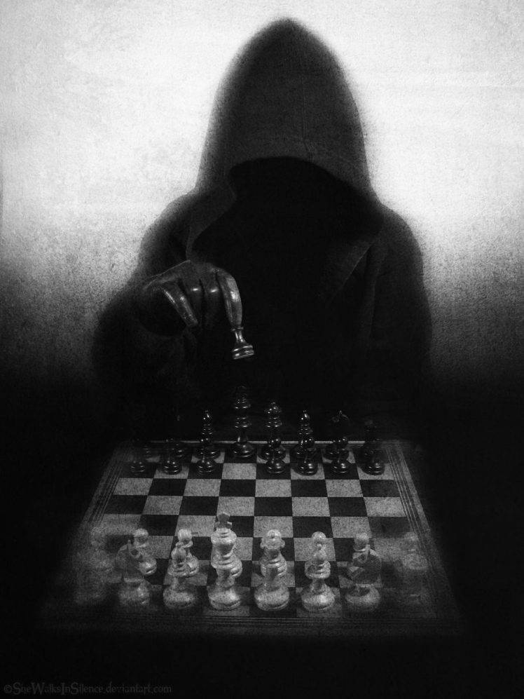 digital Art, Grim Reaper, Death, Dark, Monochrome, Spooky, Chess, Board Games, Pawns, Hoods, Portrait Display HD Wallpaper Desktop Background