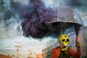 skull, Umbrella, Smoke, Digital Art