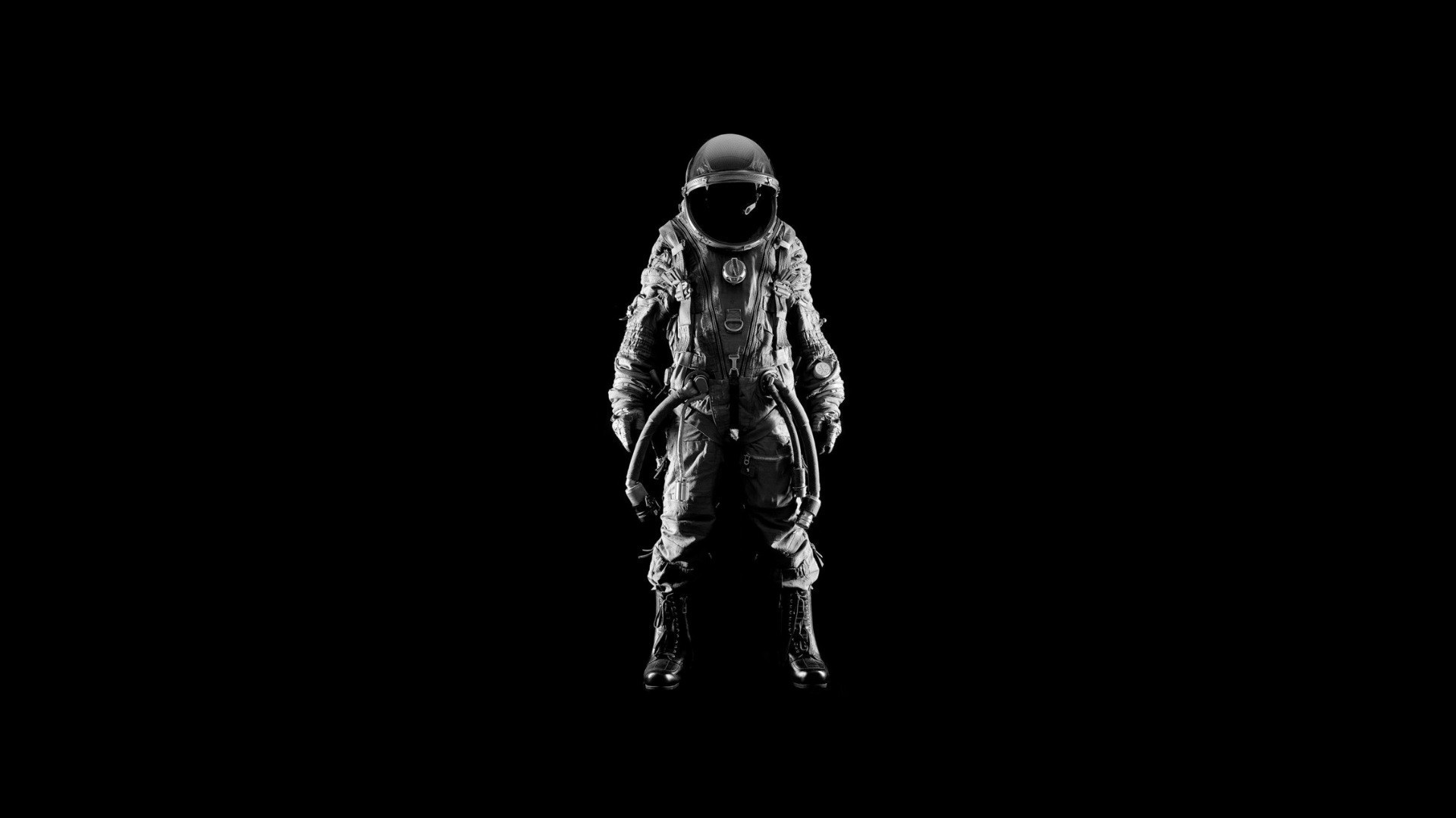 digital Art, Black Background, Minimalism, Astronaut, Helmet, Spacesuit, Monochrome, Boots Wallpaper