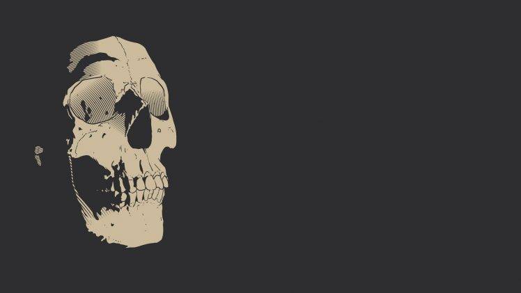 digital Art, Simple Background, Skull, Teeth, Gray Background, Minimalism, Drawing, Monochrome HD Wallpaper Desktop Background