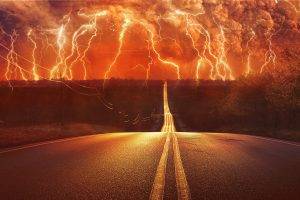 road, Lightning, Thunder, Storm, Digital Art