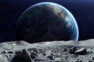 digital Art, Moon, Earth