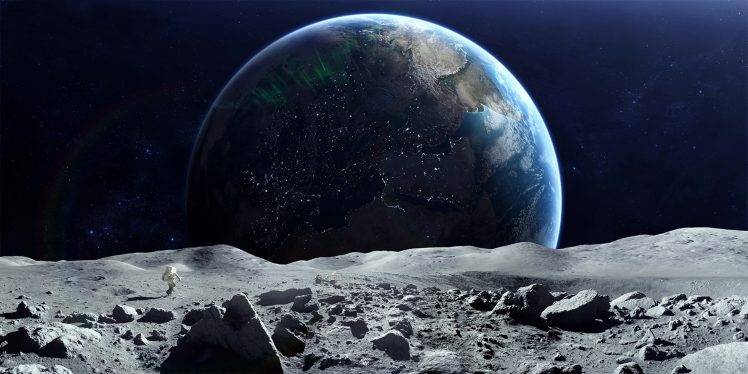 digital Art, Moon, Earth HD Wallpaper Desktop Background