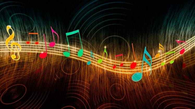 digital Art, Music, Musical Notes, Wavy Lines, Circles, Colorful, Glowing, Treble Clef HD Wallpaper Desktop Background