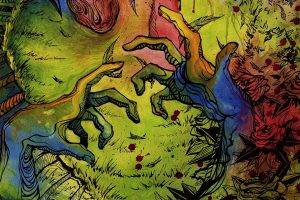 hand, Fingers, Colorful, Digital Art, Painting, Psychedelic, Flowers, Rose, Artwork, Blood Stains