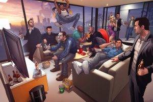 digital Art, Grand Theft Auto, PlayStation 3, Jetpack, Couch, TV