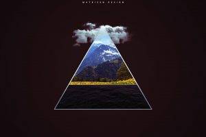 triangle, Clouds, Mountain, Pacific Ocean, Water, River, Trees, Snow, Sky, Digital Art
