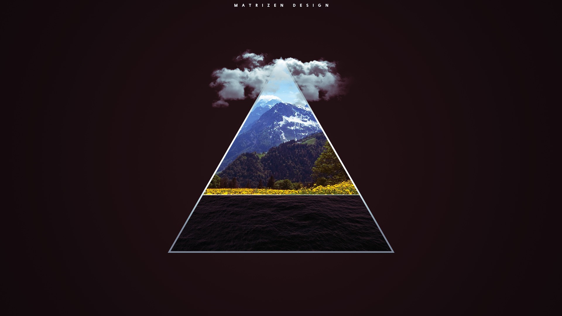 triangle, Clouds, Mountain, Pacific Ocean, Water, River, Trees, Snow, Sky, Digital Art Wallpaper