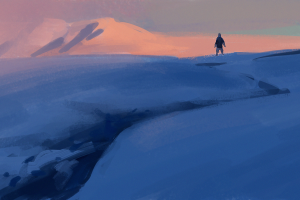 digital Art, Snow, Plains, Mountain, Sunrise