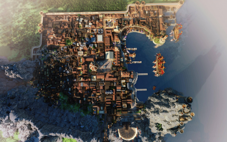 digital Art, City, Eagle View, Minecraft, Westeroscraft.com HD Wallpaper Desktop Background