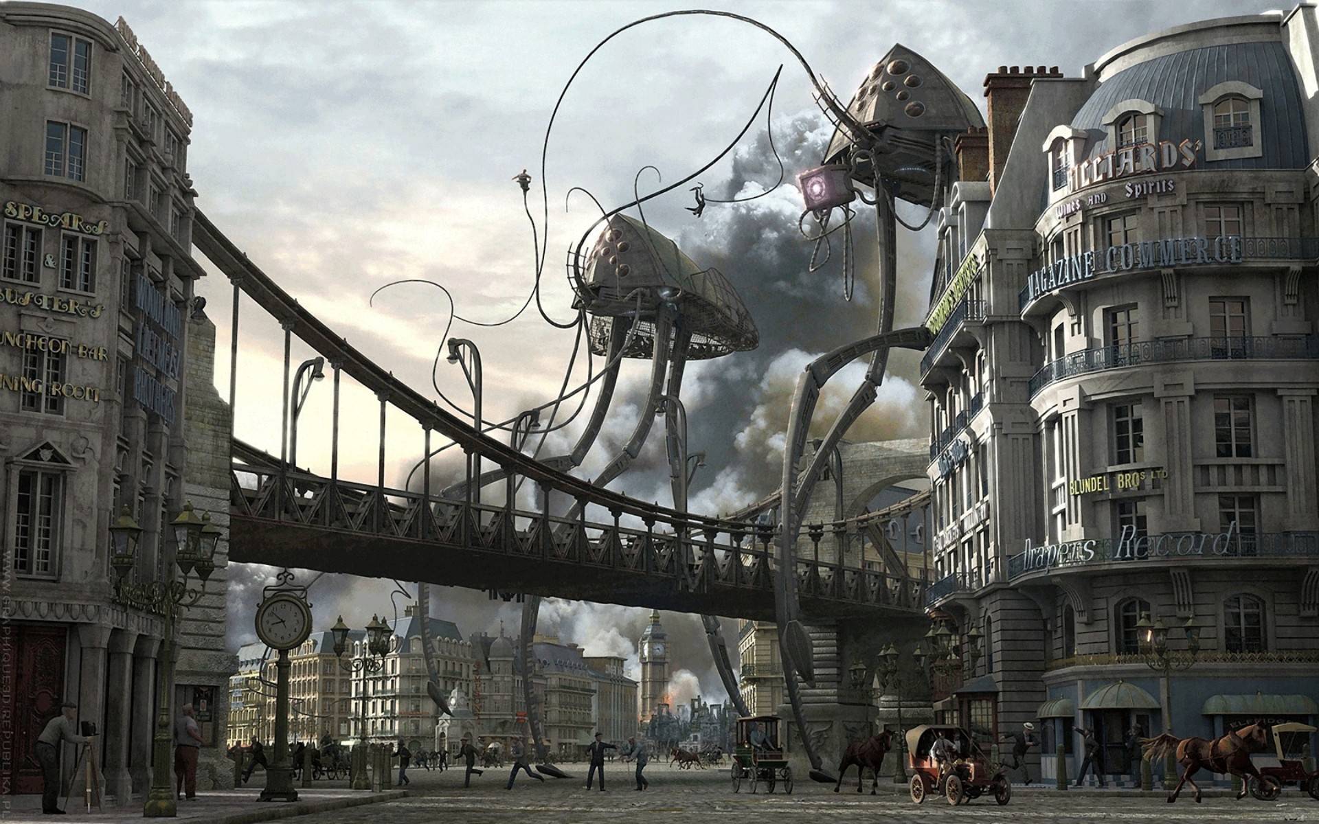 aliens, War, City, Digital Art, London, Big Ben, War Of The Worlds Wallpaper