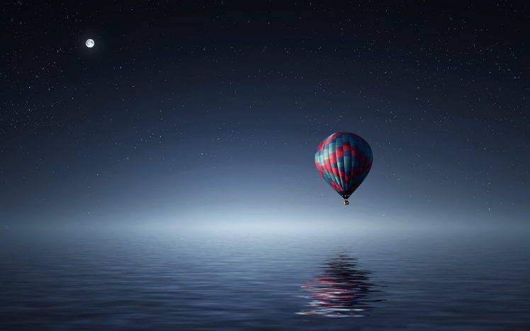 hot Air Balloons, Water, Digital Art HD Wallpaper Desktop Background