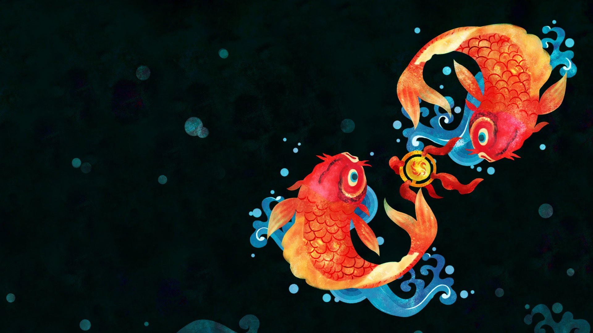 simple, Simple Background, Fish, Digital Art, Goldfish, Bubbles, Chinese, Circle Wallpaper