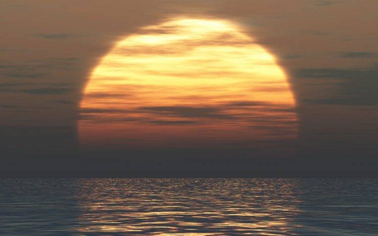 digital Art, Sea, Water, Sunset HD Wallpaper Desktop Background