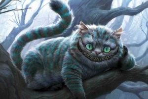 digital Art, Cat, Alice In Wonderland, Trees, Smiling