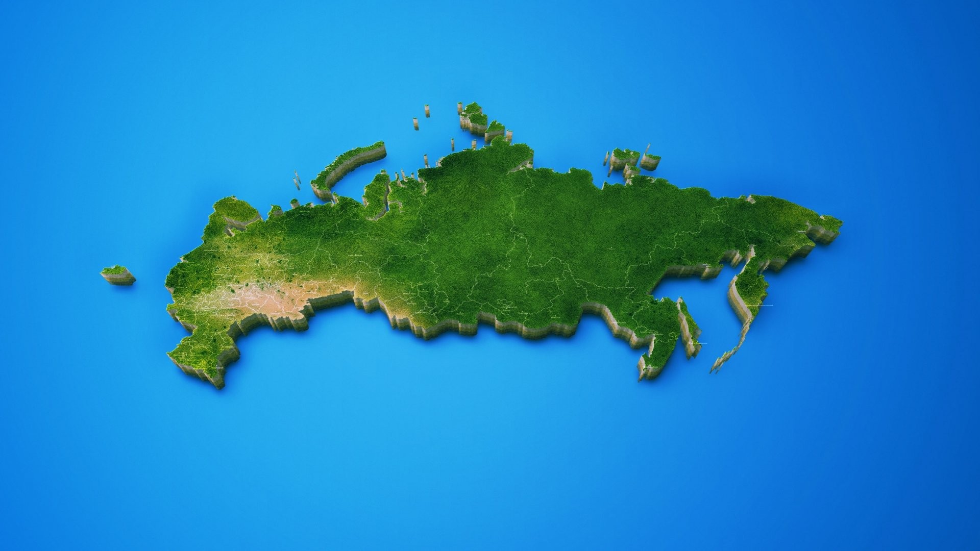 map, Russia, Blue Background, Digital Art, 3D, Island