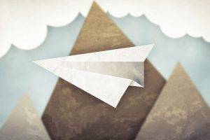 digital Art, Artwork, Simple, Clouds, Paper Planes, Mountains, Blurred, Flying