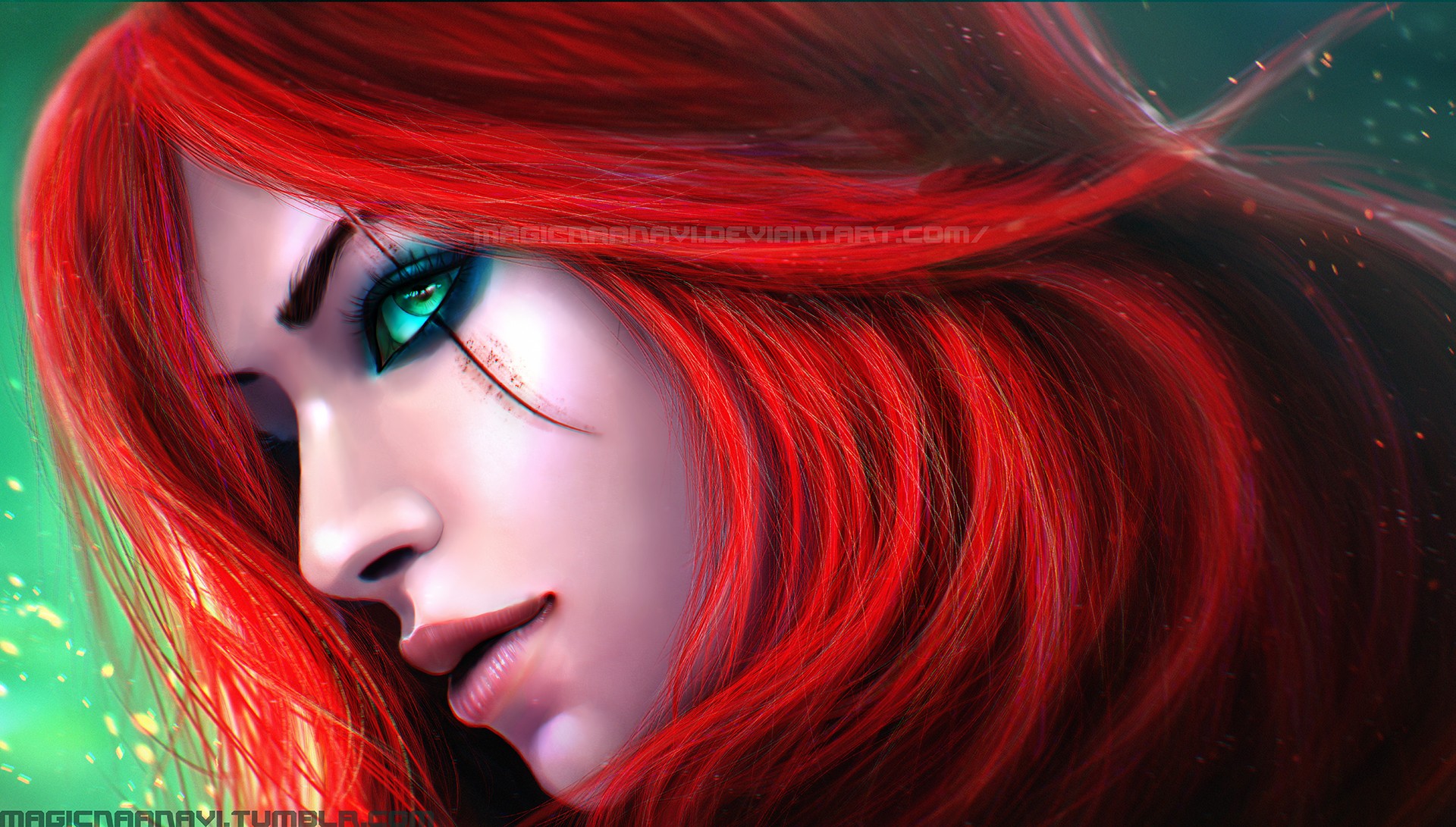 redhead, MagicnaAnavi, Green Eyes, Digital Art, Artwork, Katarina Wallpaper