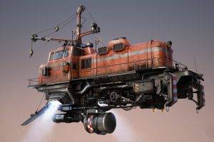 diesel Locomotives, Digital Art, Machine, Technology, Drawing, Steampunk, Engines, Floating, Simple Background, Pipes, Wheels, Vehicle, Artwork, Futuristic, Flying