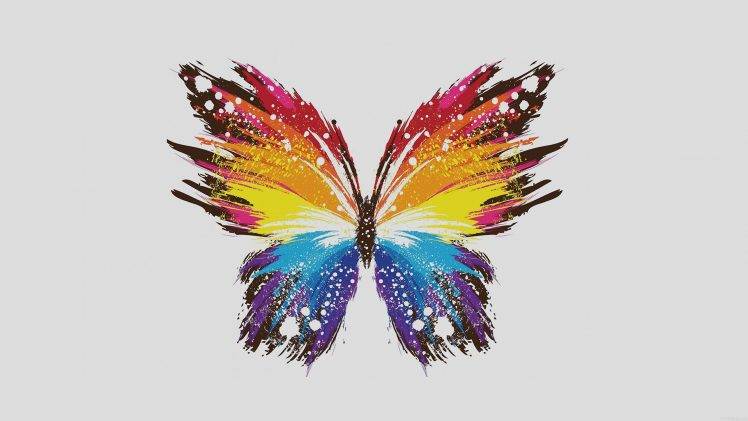 digital Art, Simple Background, Minimalism, Butterfly, Simple, Paint Splatter, Wings, Colorful, White Background HD Wallpaper Desktop Background