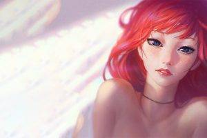 redhead, Blue Eyes, Digital Art, Anime Girls