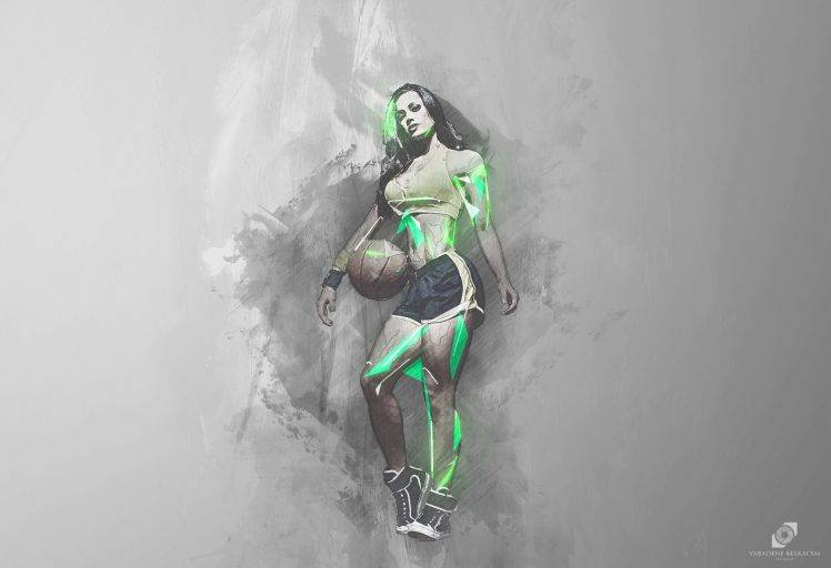 women, Basketball, Sport, Running, Run, Ball, Abstract, Artwork HD Wallpaper Desktop Background