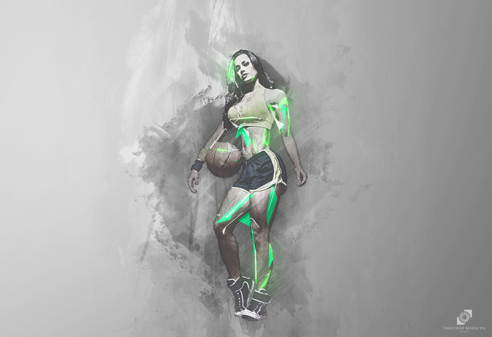 women, Basketball, Sport, Running, Run, Ball, Abstract, Artwork Wallpaper
